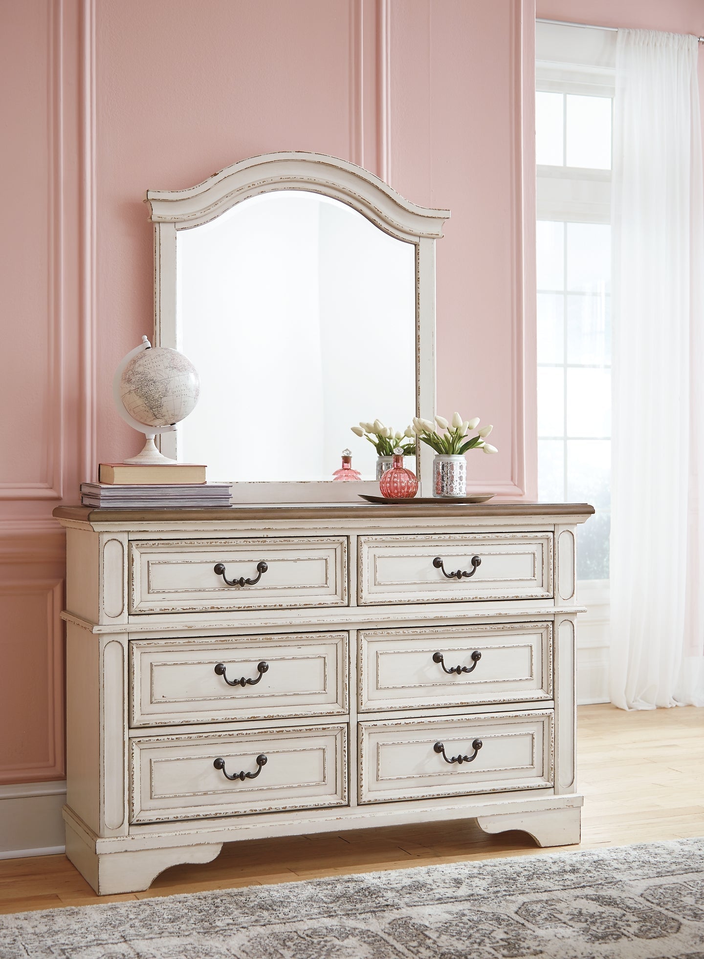 Realyn Twin Panel Bed with Mirrored Dresser and Chest Smyrna Furniture Outlet