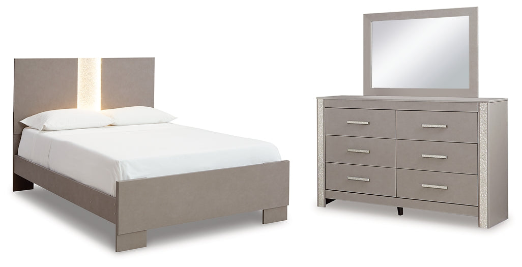 Surancha Full Panel Bed with Mirrored Dresser Smyrna Furniture Outlet