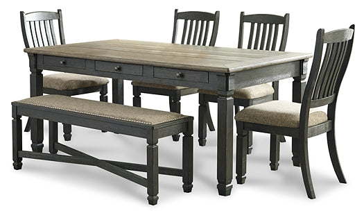 Tyler Creek Dining Table and 4 Chairs and Bench Smyrna Furniture Outlet