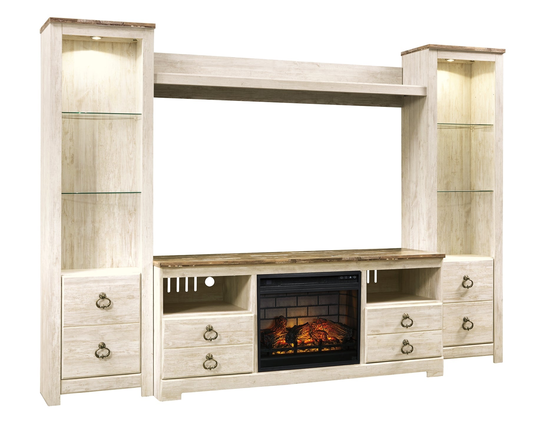 Willowton 4-Piece Entertainment Center with Electric Fireplace Smyrna Furniture Outlet