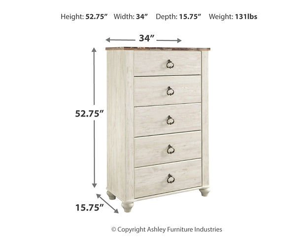 Willowton Twin Panel Headboard with Mirrored Dresser, Chest and 2 Nightstands Smyrna Furniture Outlet