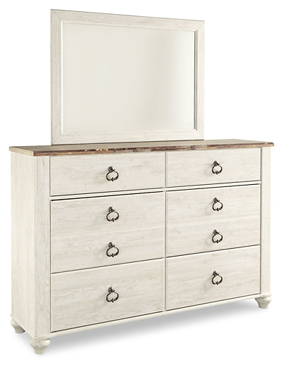 Willowton Twin Panel Headboard with Mirrored Dresser, Chest and 2 Nightstands Smyrna Furniture Outlet