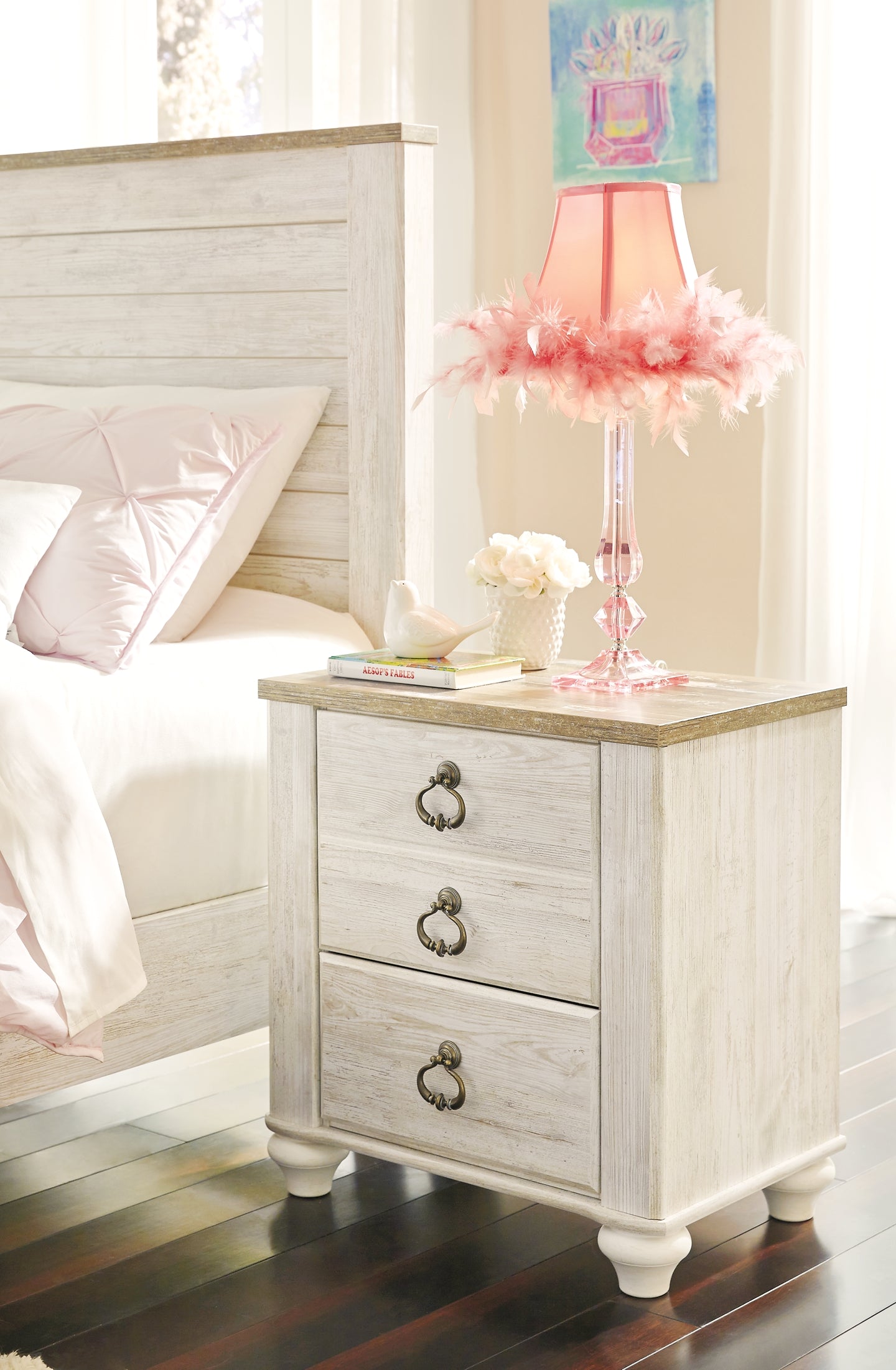 Willowton Twin Panel Headboard with Mirrored Dresser, Chest and 2 Nightstands Smyrna Furniture Outlet