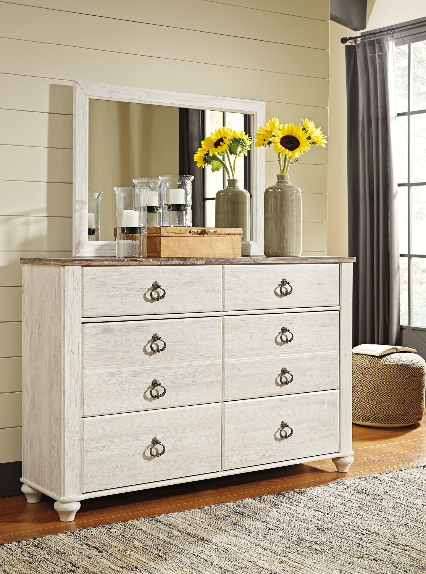 Willowton Twin Panel Headboard with Mirrored Dresser, Chest and 2 Nightstands Smyrna Furniture Outlet