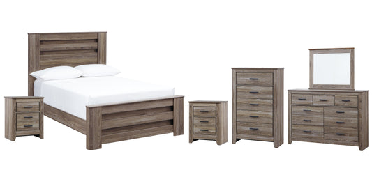 Zelen Full Panel Bed with Mirrored Dresser, Chest and 2 Nightstands Smyrna Furniture Outlet