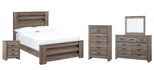 Zelen Full Panel Bed with Mirrored Dresser, Chest and Nightstand Smyrna Furniture Outlet