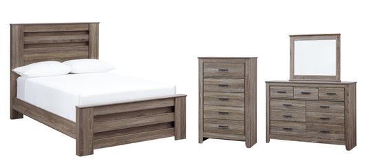 Zelen Full Panel Bed with Mirrored Dresser and Chest Smyrna Furniture Outlet