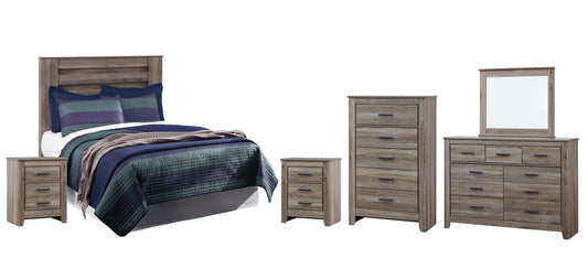 Zelen Full Panel Headboard with Mirrored Dresser, Chest and 2 Nightstands Smyrna Furniture Outlet