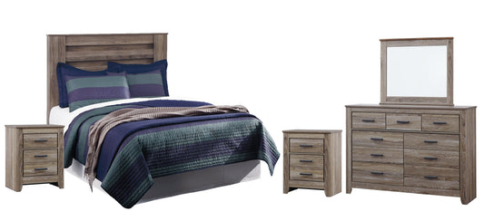 Zelen Full Panel Headboard with Mirrored Dresser and 2 Nightstands Smyrna Furniture Outlet