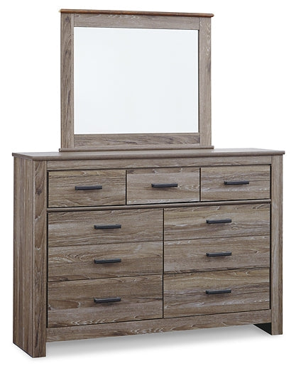 Zelen Queen/Full Panel Headboard with Mirrored Dresser, Chest and 2 Nightstands Smyrna Furniture Outlet