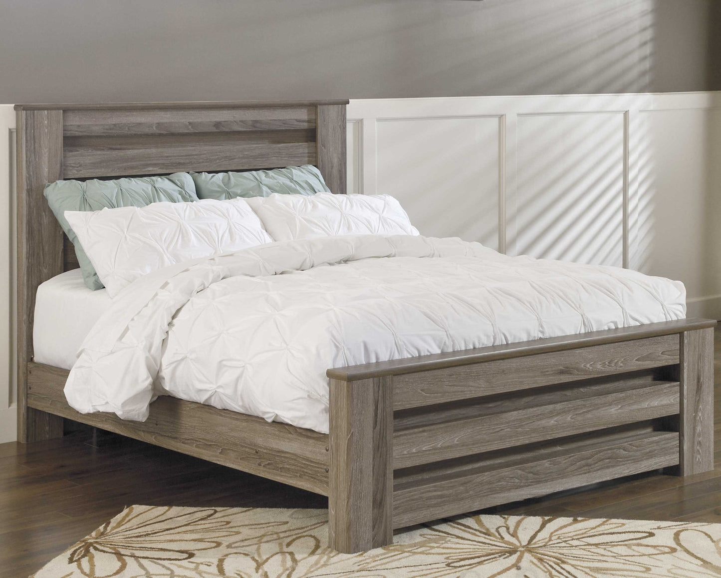 Zelen Queen Panel Bed with Mirrored Dresser and Chest Smyrna Furniture Outlet