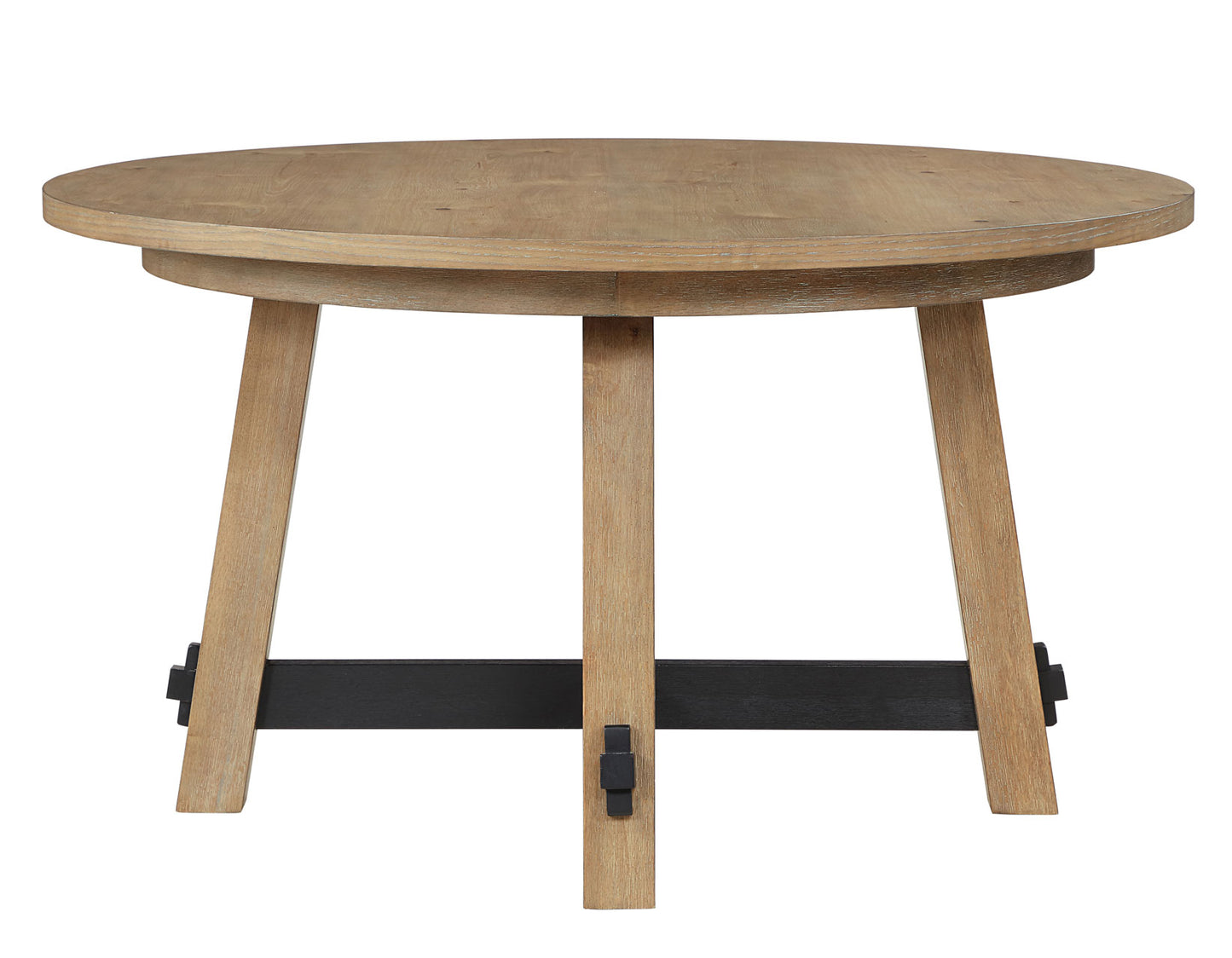 Aubrey 54″ Round Dining Table, Driftwood with Black Stretchers