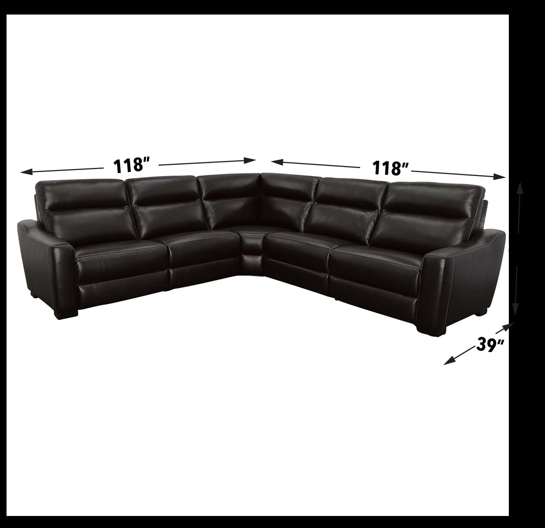 TRAVIS 5-PIECE DUAL-POWER LEATHER RECLINING SECTIONAL, BLACKBERRY