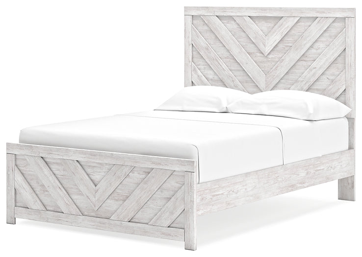 Cayboni Full Panel Bed with Mirrored Dresser, Chest and 2 Nightstands