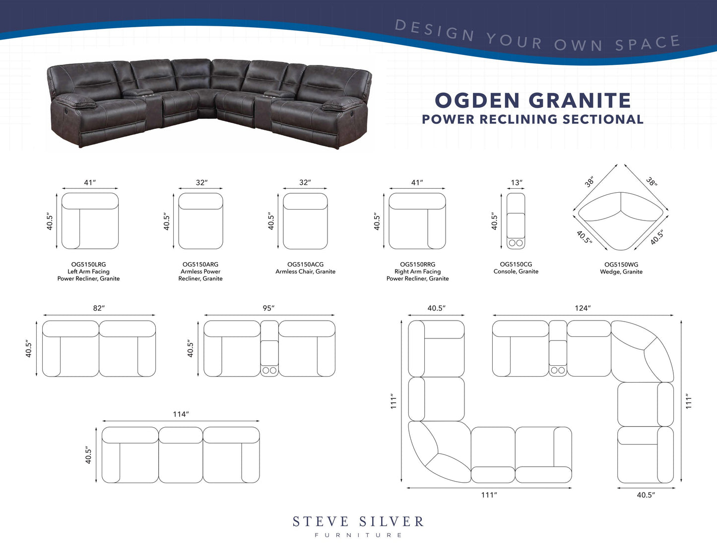 Ogden 6-Piece Power Sectional with RAF Recliner