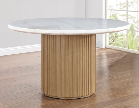 Colvin 52″ Round White Marble Table, Toffee Finish