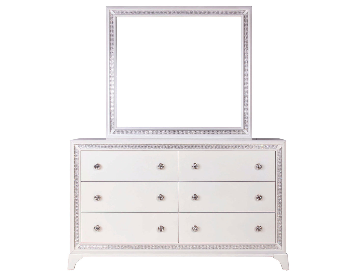 Cassie Illuminating Glam Dresser and Mirror, Shimmering Pearl Finish