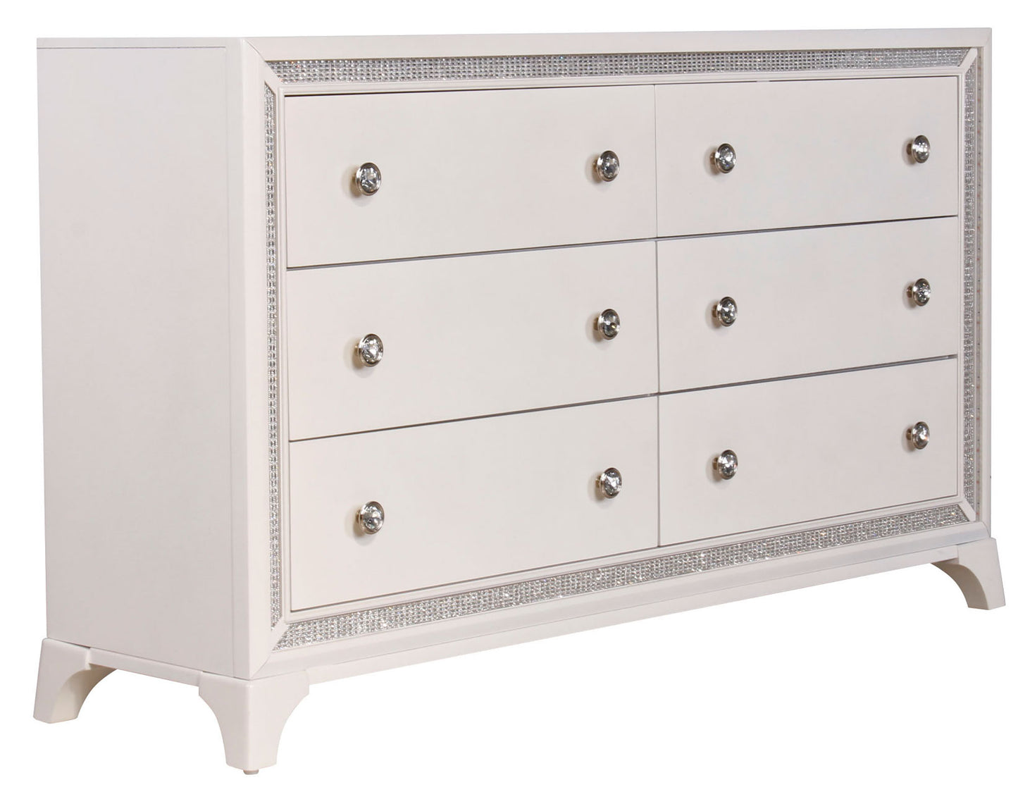 Cassie Illuminating Glam Dresser and Mirror, Shimmering Pearl Finish