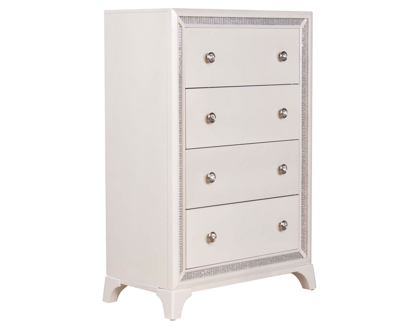 Cassie Illuminating 5-Drawer Chest, Shimmering Pearl Finish