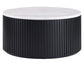 Colvin 36″ Round Castered White Marble Top Coffee Table, Black Finish