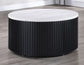 Colvin 36″ Round Castered White Marble Top Coffee Table, Black Finish