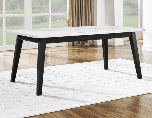 Vida 72" White Marble Top Dining Table, Black Finish