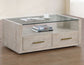 Garland Castered Glass Top Coffee Table, Washed Parchment Finish