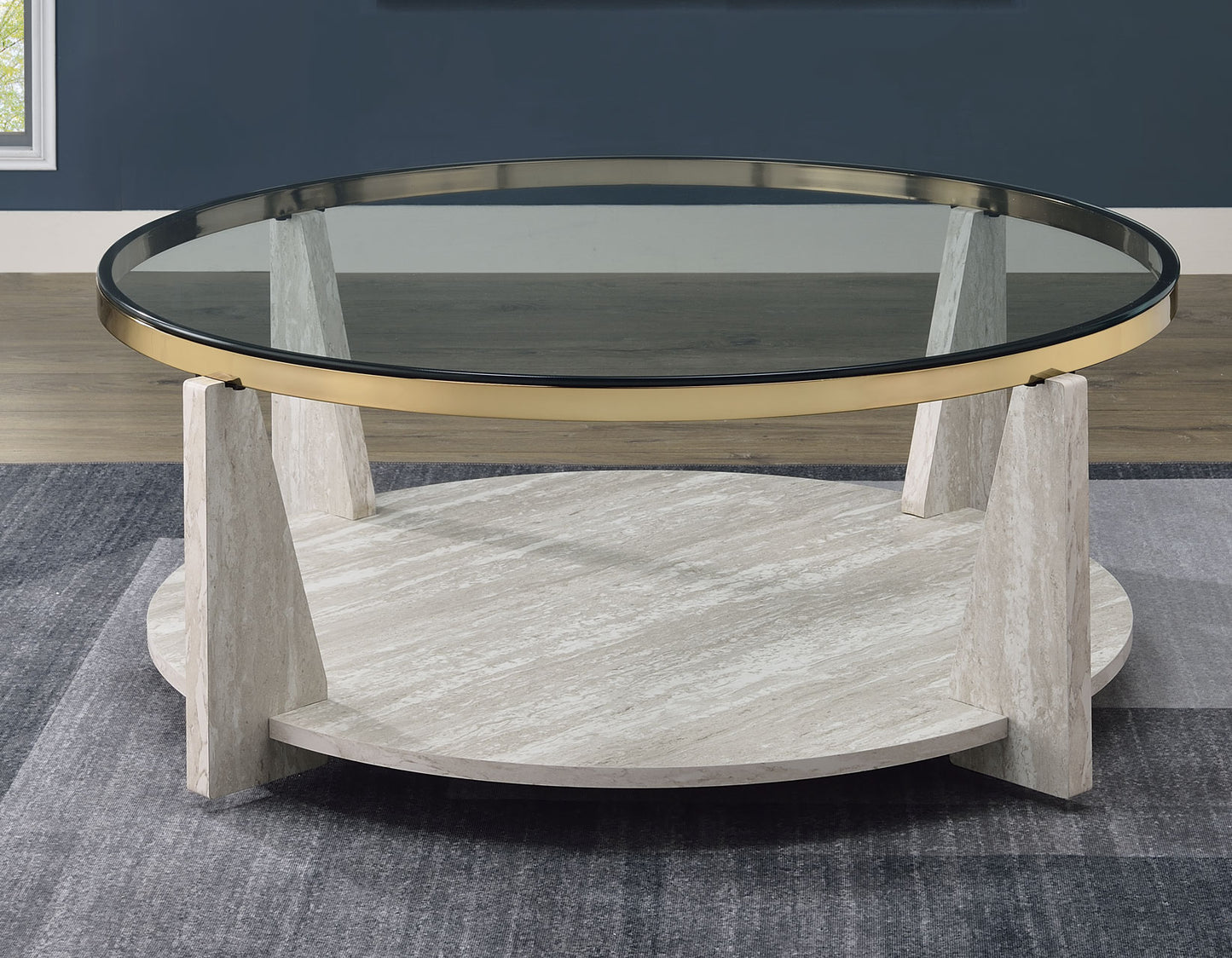 Wanda 42" Round Glass Top Coffee Table with Casters