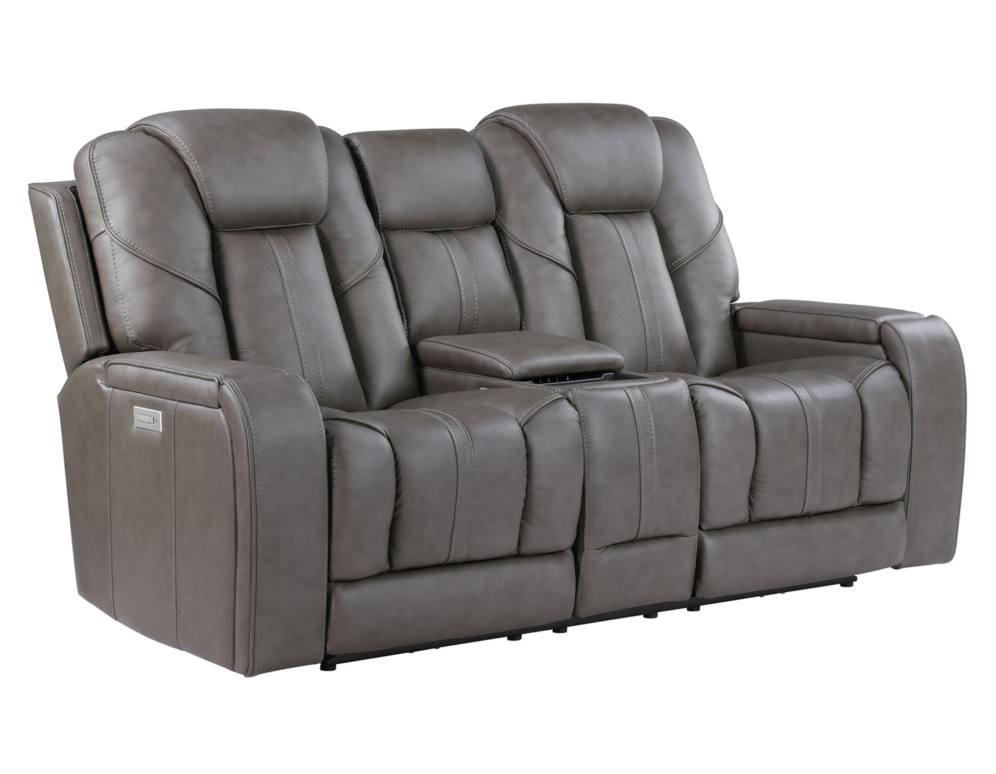 Daniel Triple Power Home Theater Leather Reclining Console Loveseat, Built-in Speakers, Heat and Massage