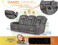 Daniel Triple Power Home Theater Leather Reclining Sofa with Drop-Down Control Console, Built-in Speakers & Vibration, Heat, and Massage