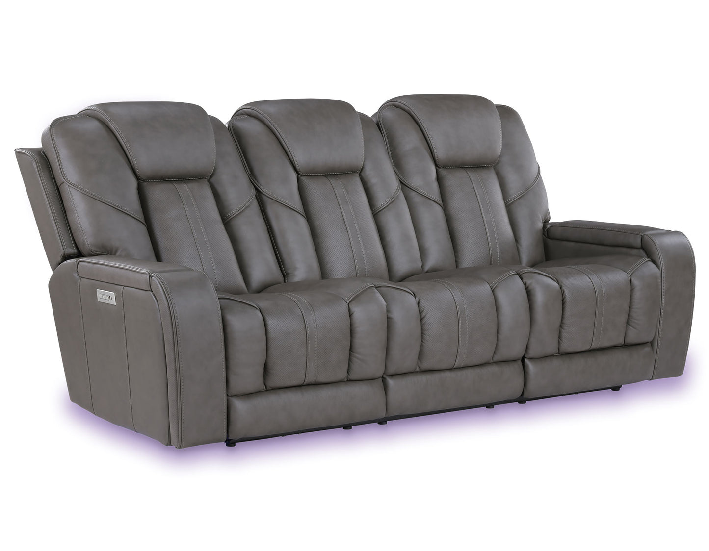 Daniel Triple Power Home Theater Leather Reclining Sofa with Drop-Down Control Console, Built-in Speakers & Vibration, Heat, and Massage