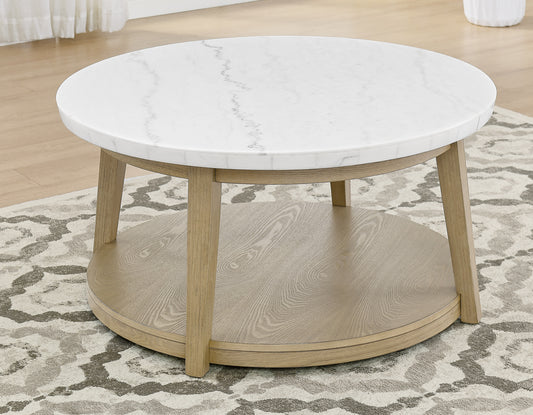 Vida Round 36" White Marble Top Cocktail Table with Casters