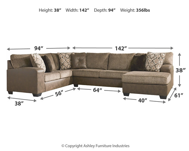 Abalone 3-Piece Sectional with Chaise Smyrna Furniture Outlet