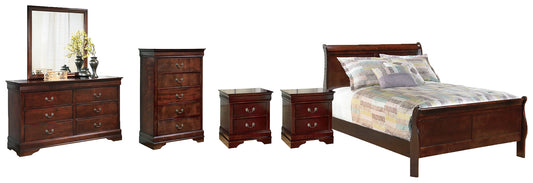 Alisdair Full Sleigh Bed with Mirrored Dresser, Chest and 2 Nightstands Smyrna Furniture Outlet