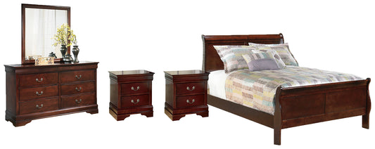 Alisdair Full Sleigh Bed with Mirrored Dresser and 2 Nightstands Smyrna Furniture Outlet