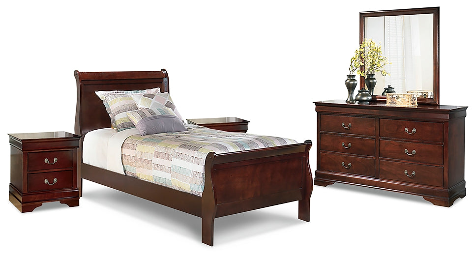 Alisdair Twin Sleigh Bed with Mirrored Dresser and 2 Nightstands Smyrna Furniture Outlet