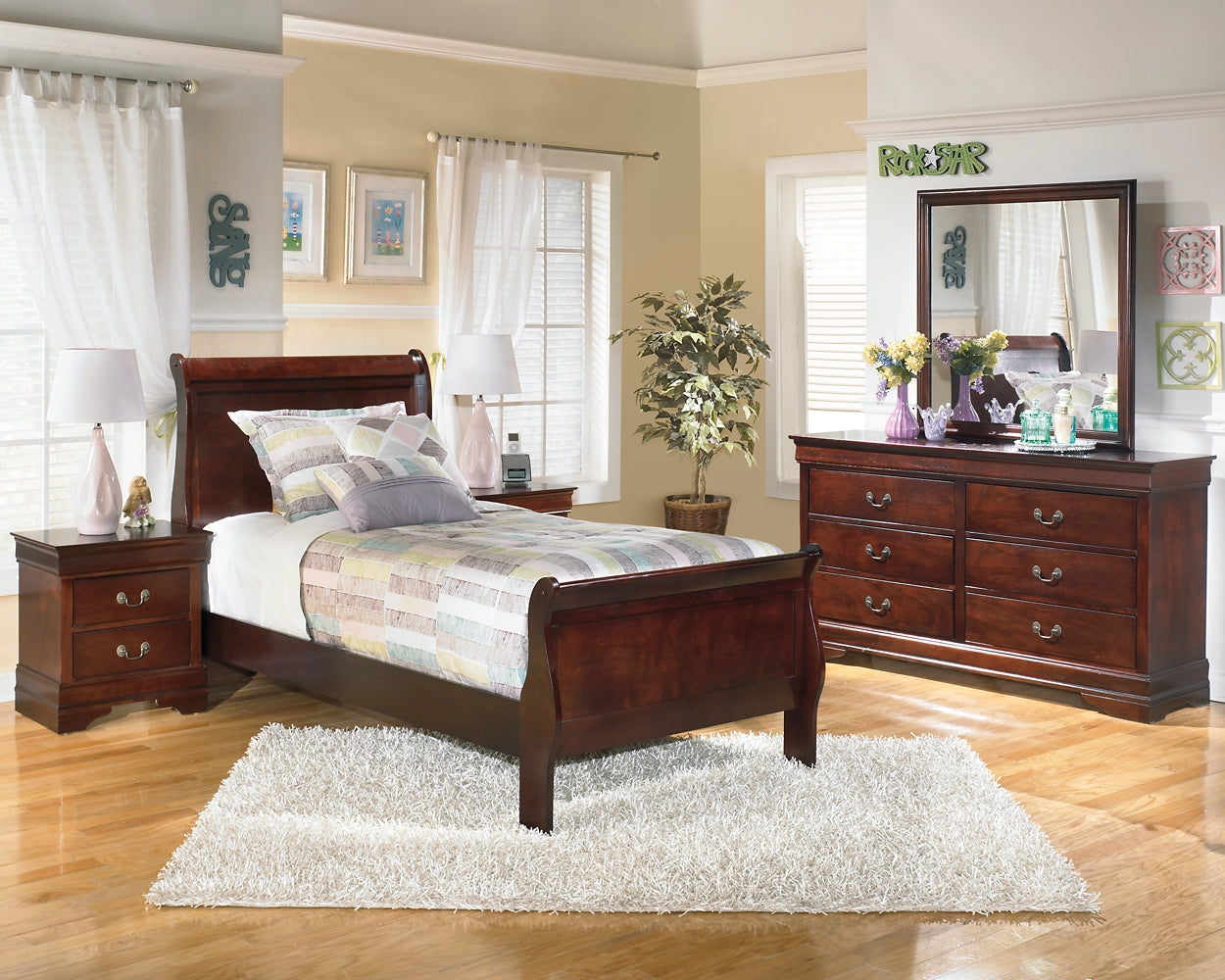 Alisdair Twin Sleigh Bed with Mirrored Dresser and 2 Nightstands Smyrna Furniture Outlet