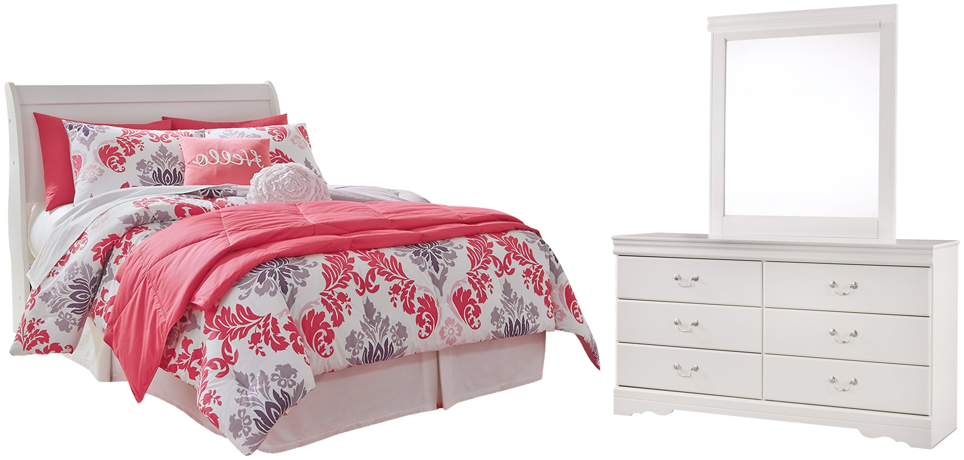 Anarasia Full Sleigh Headboard with Mirrored Dresser Smyrna Furniture Outlet