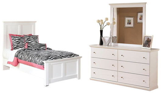 Bostwick Shoals Twin Panel Bed with Mirrored Dresser Smyrna Furniture Outlet
