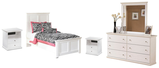 Bostwick Shoals Twin Panel Bed with Mirrored Dresser and 2 Nightstands Smyrna Furniture Outlet