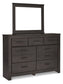 Brinxton Full Panel Bed with Mirrored Dresser, Chest and 2 Nightstands Smyrna Furniture Outlet