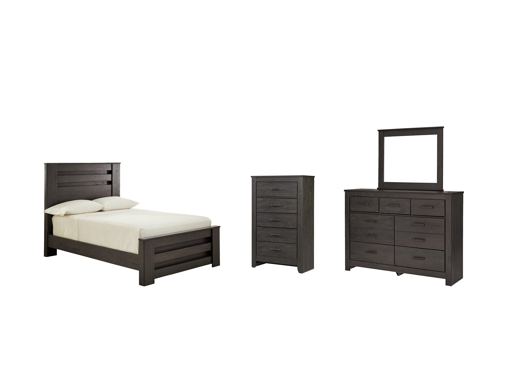 Brinxton Full Panel Bed with Mirrored Dresser and Chest Smyrna Furniture Outlet