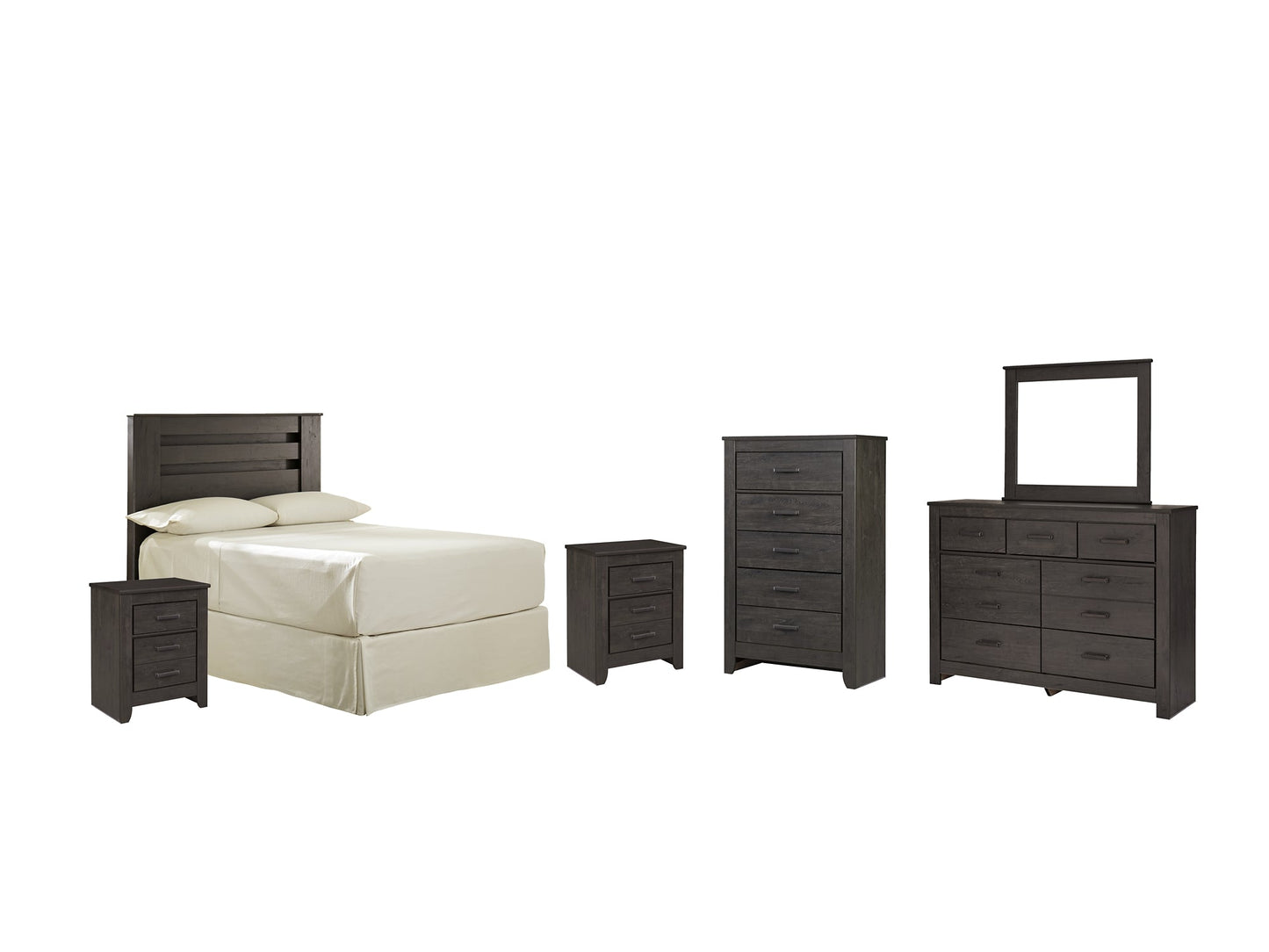 Brinxton Full Panel Headboard with Mirrored Dresser, Chest and 2 Nightstands Smyrna Furniture Outlet