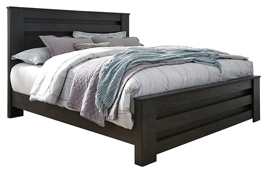 Brinxton King Panel Bed with Mirrored Dresser, Chest and 2 Nightstands Smyrna Furniture Outlet