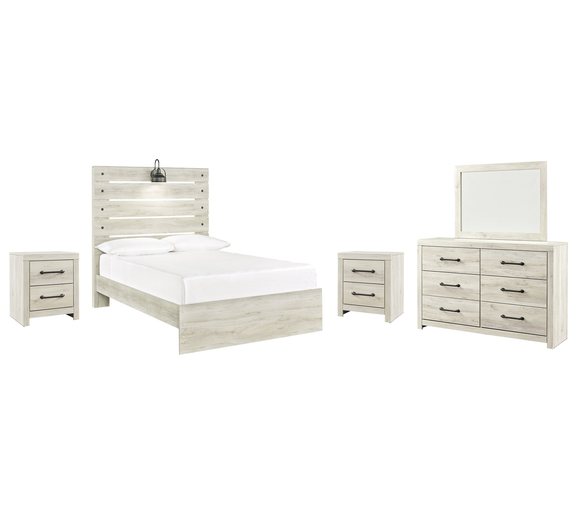 Cambeck Full Panel Bed with Mirrored Dresser and 2 Nightstands Smyrna Furniture Outlet