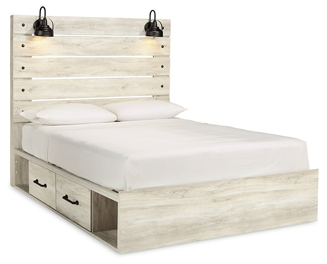 Cambeck Queen Panel Bed with 4 Storage Drawers with Mirrored Dresser, Chest and 2 Nightstands Smyrna Furniture Outlet