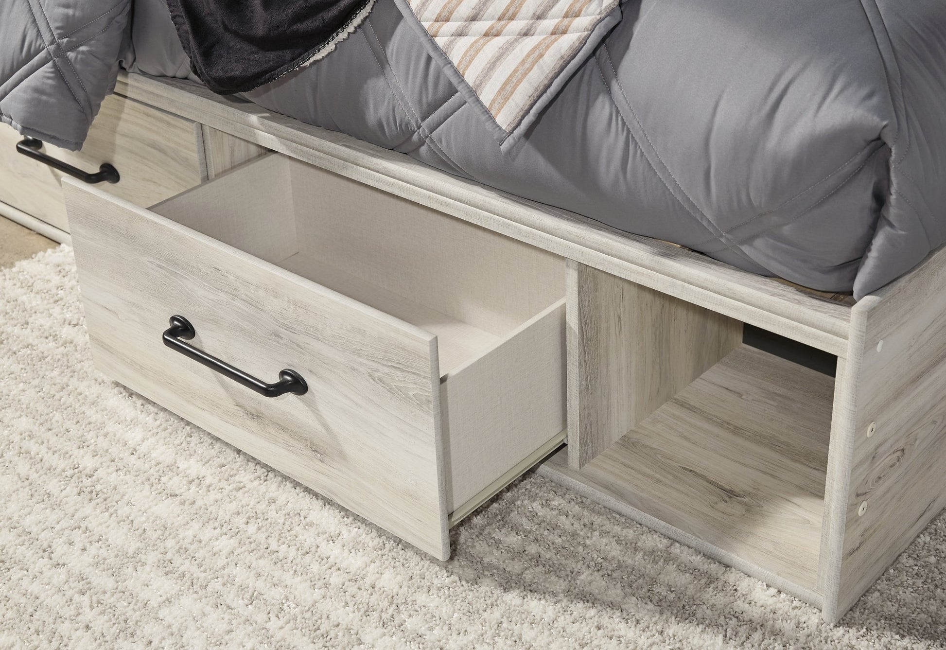 Cambeck Twin Panel Bed with 4 Storage Drawers with Mirrored Dresser, Chest and 2 Nightstands Smyrna Furniture Outlet