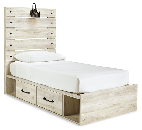 Cambeck Twin Panel Bed with 4 Storage Drawers with Mirrored Dresser Smyrna Furniture Outlet