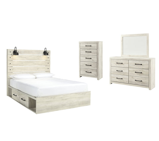 Cambeck Twin Panel Bed with 4 Storage Drawers with Mirrored Dresser and Chest Smyrna Furniture Outlet