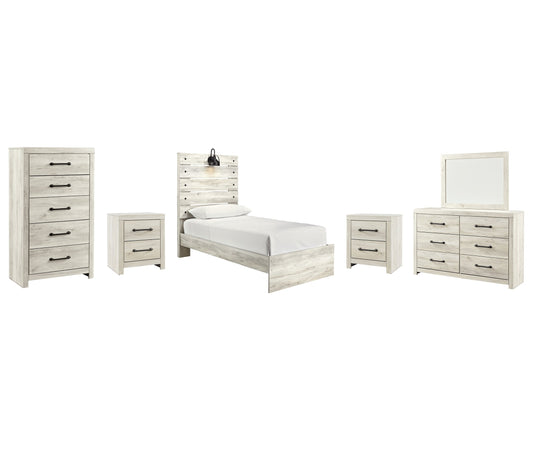 Cambeck Twin Panel Bed with Mirrored Dresser, Chest and 2 Nightstands Smyrna Furniture Outlet